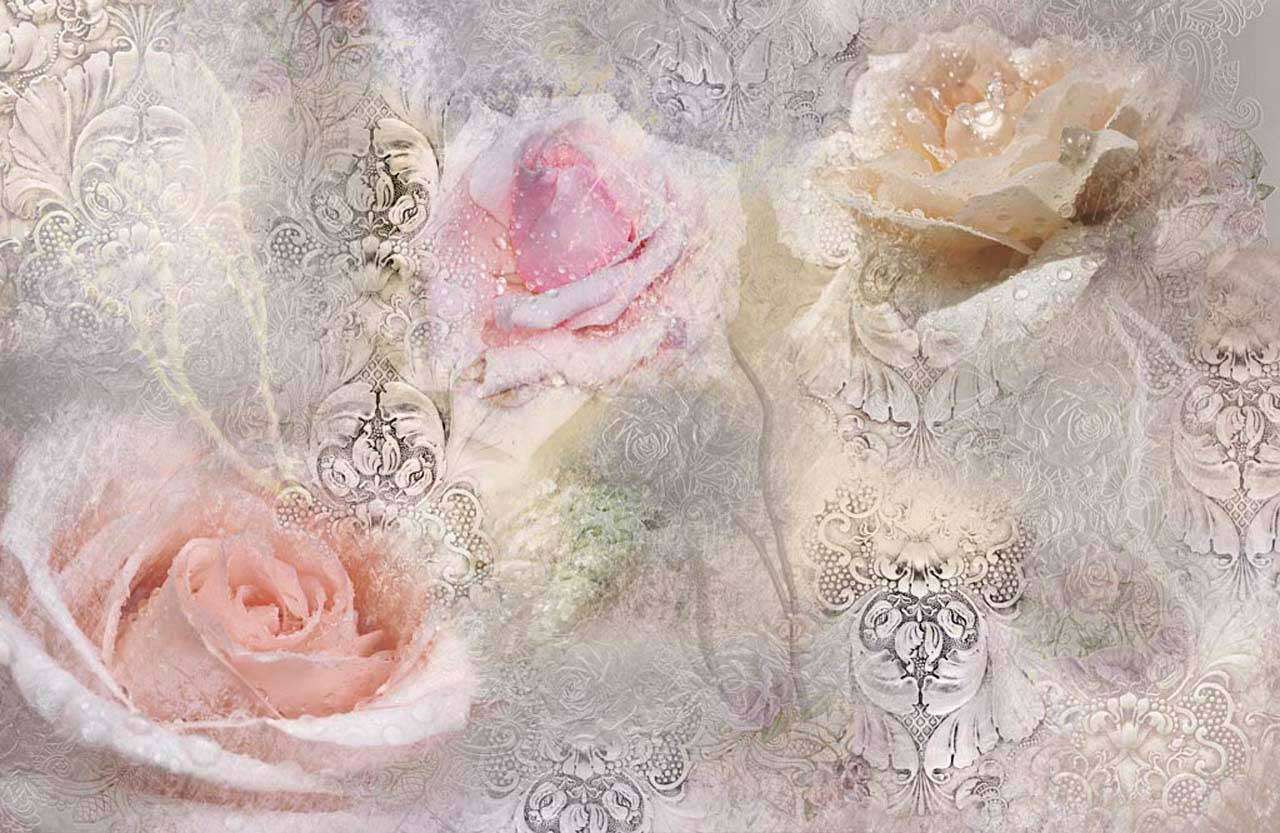 Фотообои в интерьере розы с узорами  7-735 фото