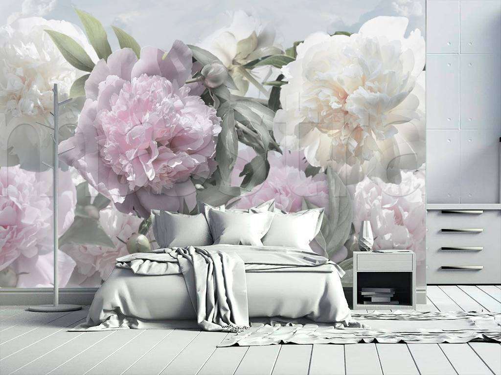 Фотообои в интерьере пионы светлый фон  7-984 фото