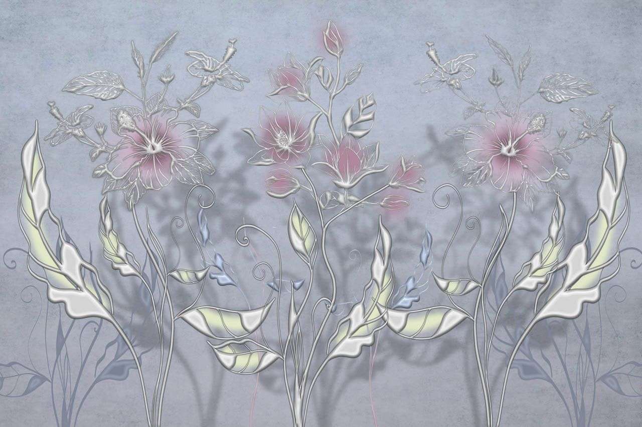 Фотообои в интерьере объемный рисунок цветы  13-746 фото
