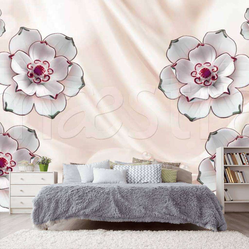 Фотообои Стереоскопические 3д цветы на ткани белые керамические  10-458