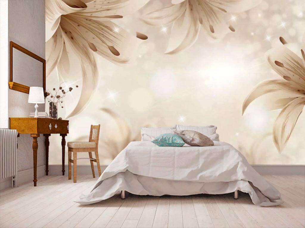 Фотообои в интерьере бежевые лилии  15-725 фото