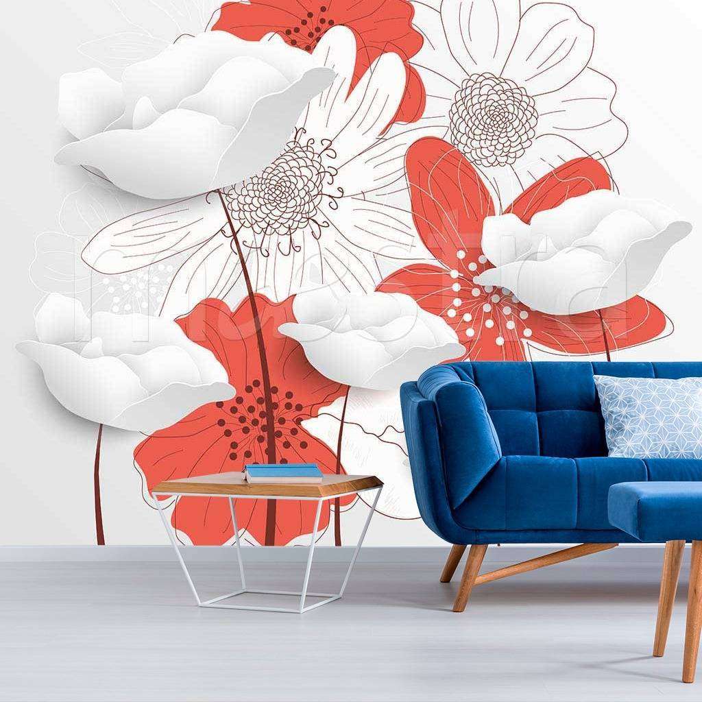 Фотообои Маки красно-белые  9-009