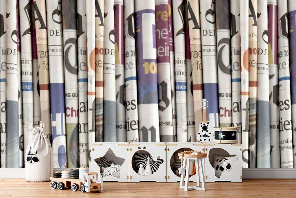 Фотообои в интерьере стопка журналов на полке  9-1437 фото