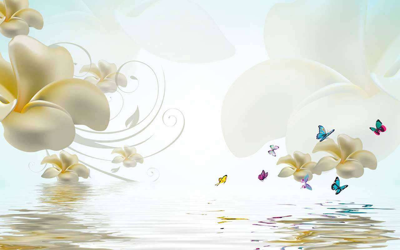 Фотообои в интерьере 3д цветы на воде  10-585 фото