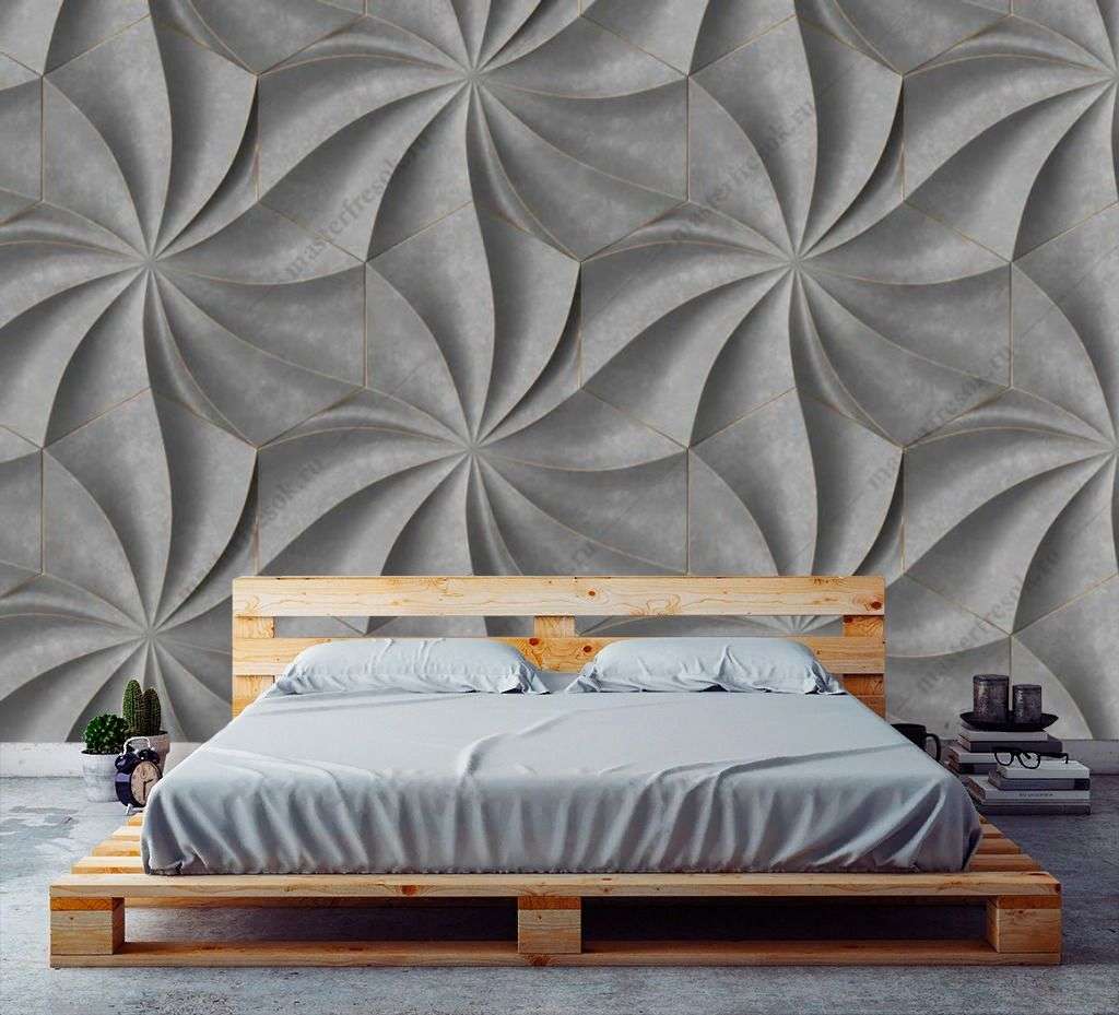 Фотообои в интерьере серые волны 3д  9-1574 фото