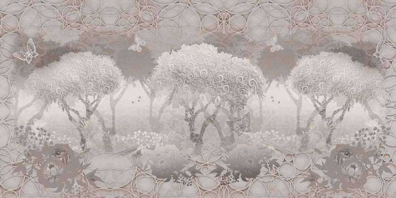 Фотообои в интерьере лес туманный на сером фоне  7-263 фото