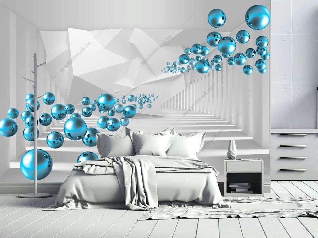 Фотообои в интерьере 3д шары бирюза  10-902 фото