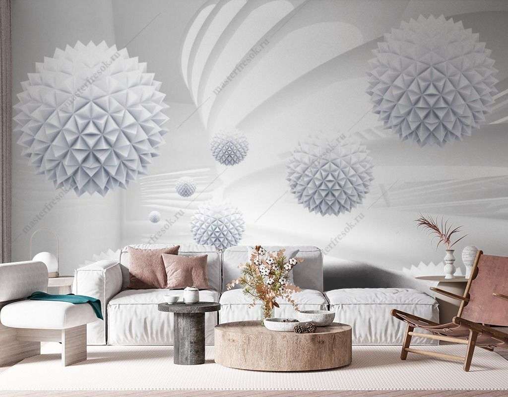 Фотообои в интерьере колючие сферы  14-295 фото