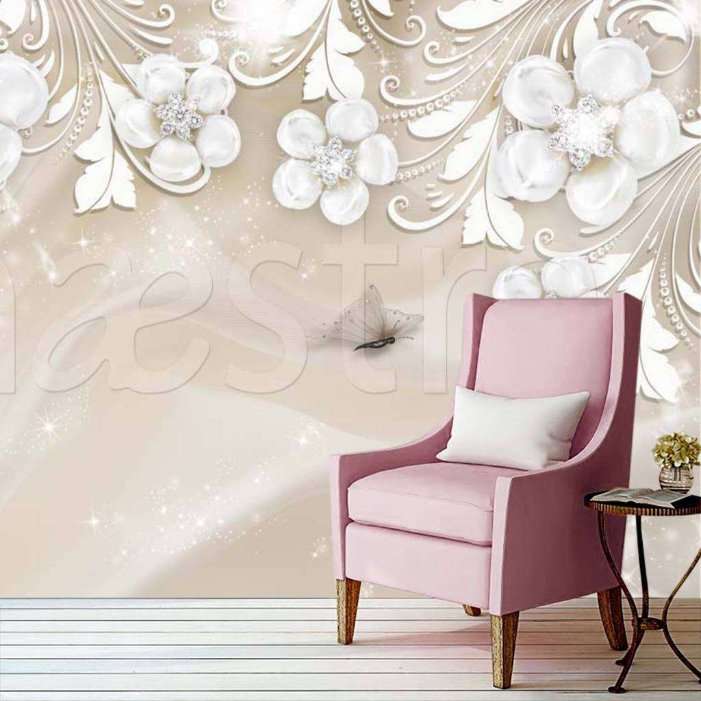 Фотообои 3д белые цветы на светлом шелке  10-499