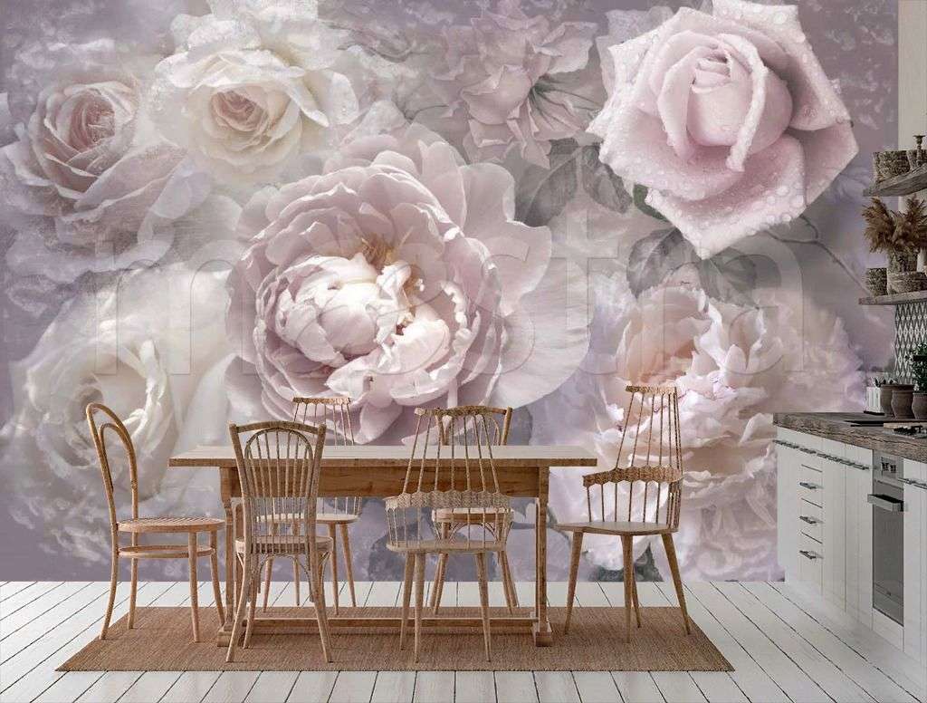 Фотообои в интерьере натюрморт "3d пионы"  7-882 фото