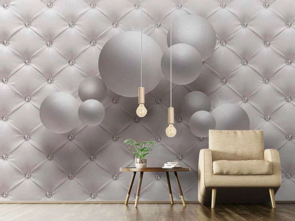 Фотообои в интерьере 3д шары на каретной стяжке  17-7174 фото