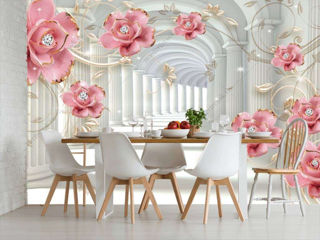 Фотообои в интерьере 3д тоннель с цветами  10-640 фото