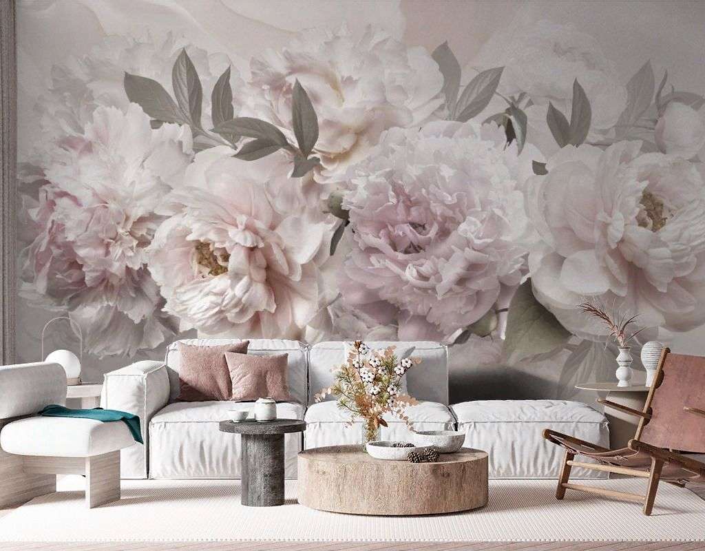 Фотообои в интерьере пышные пионы  13-086 фото