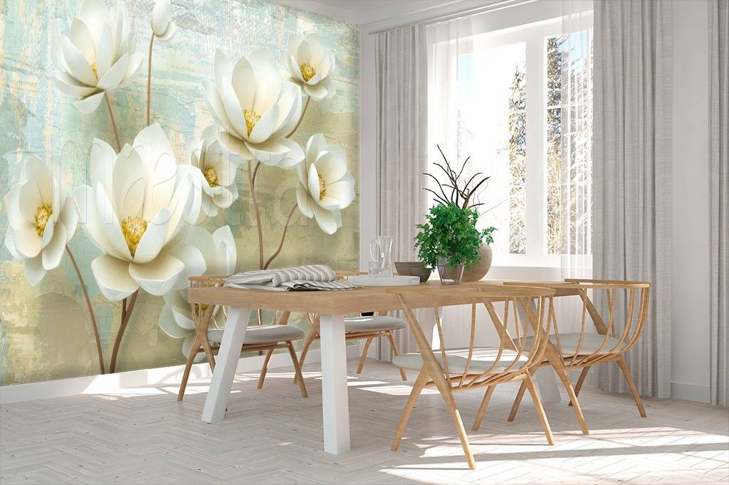 Фотообои трехмерный белый цветок  15-014