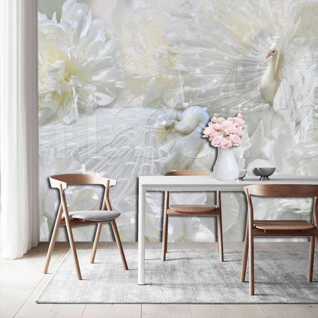 Фотообои в интерьере белые хризантемы  7-584 фото