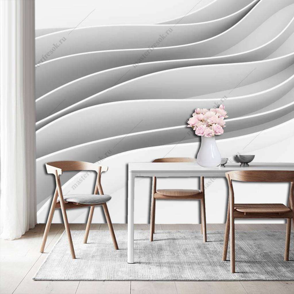 Фотообои в интерьере 3д белые плавные линии  10-788 фото
