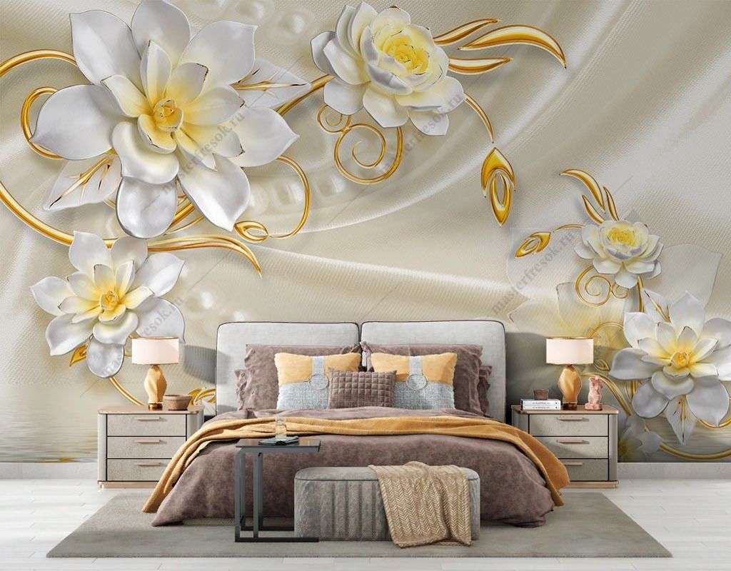 Фотообои в интерьере жемчужные лебеди  9-1737 фото