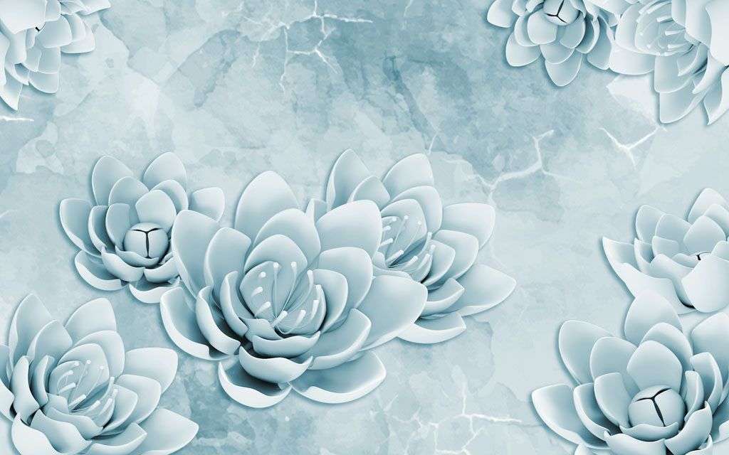 Фотообои в интерьере 3д голубые цветы  10-651 фото