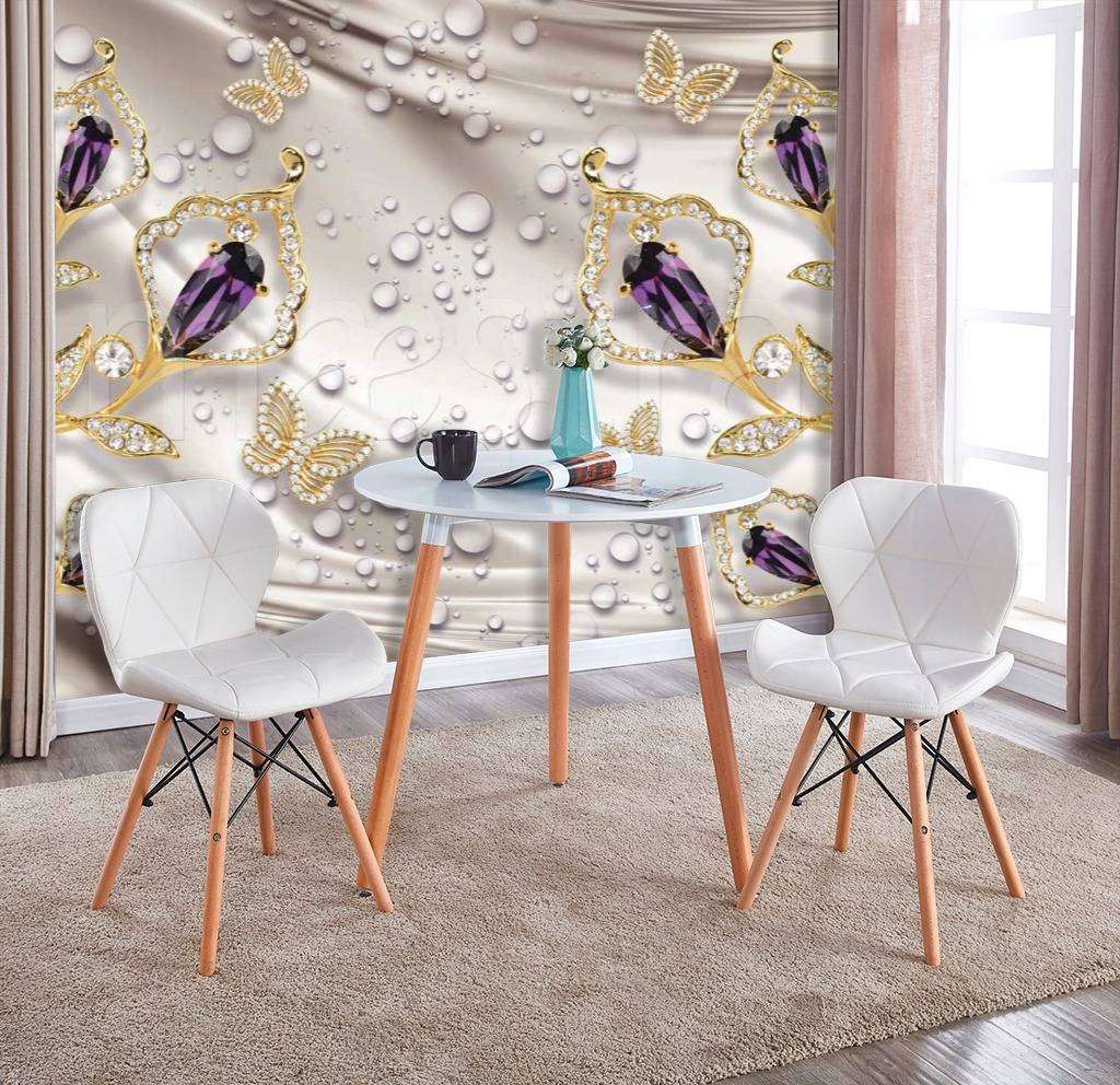 Фотообои Стереоскопические 3д капли и цветы на фоне шелка  10-459