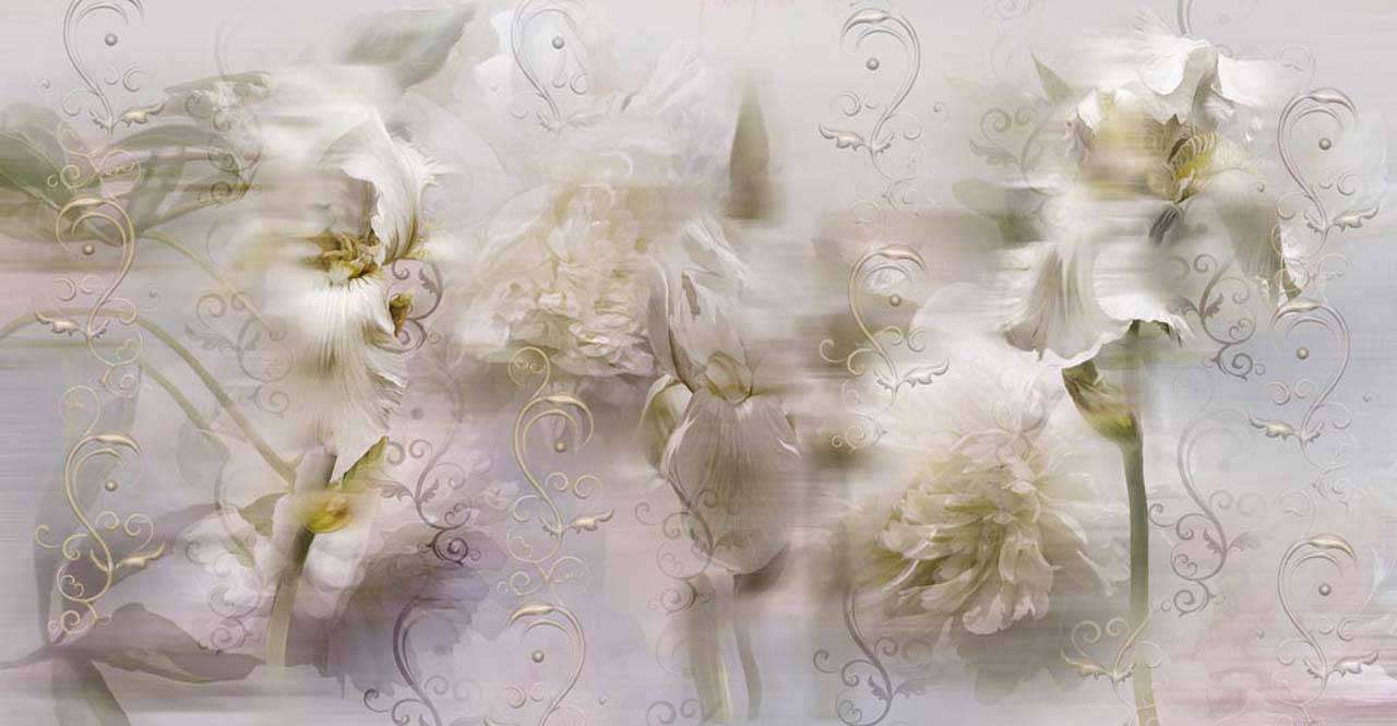 Фотообои в интерьере цветочный туман 3д  7-728 фото