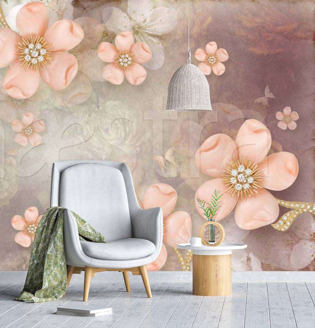 Фотообои 3д розовые цветы на абстрактном фоне  10-491