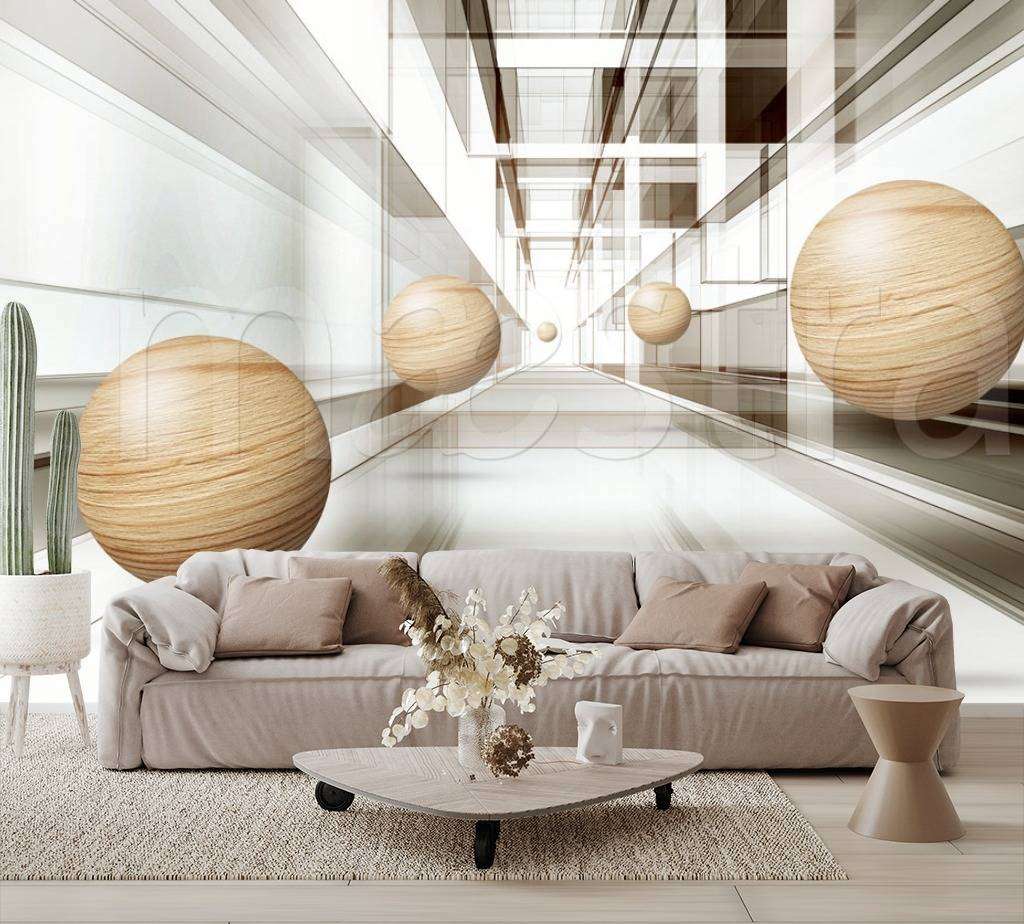 Фотообои в интерьере 3д деревянные шары  10-561 фото