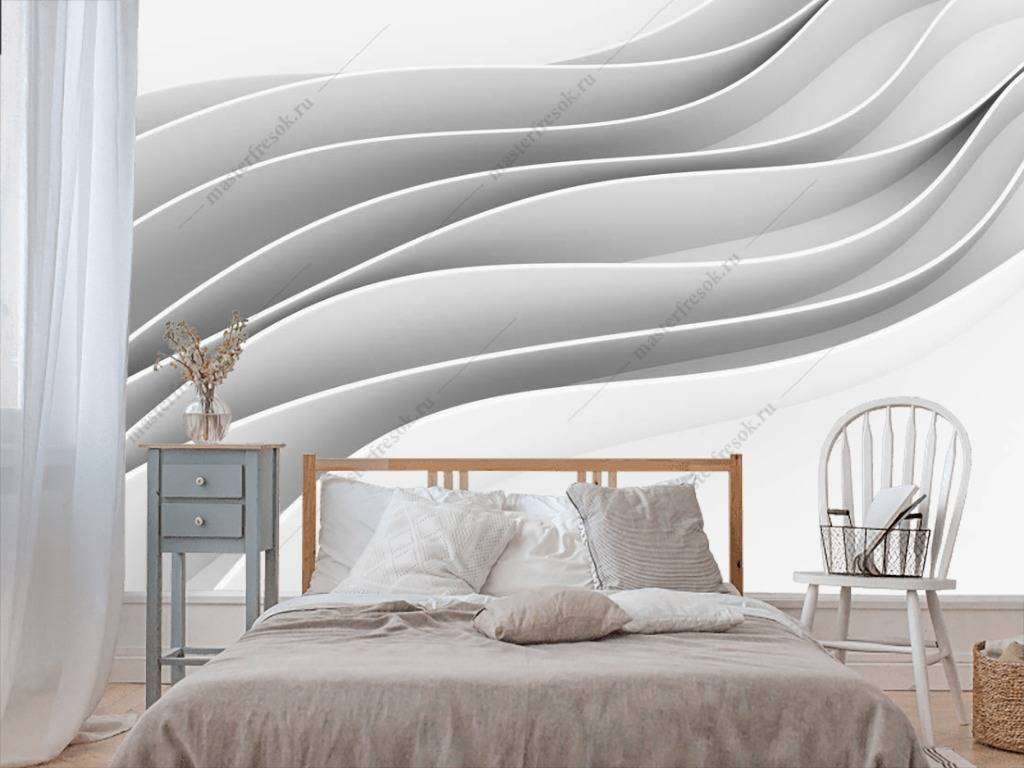 Фотообои в интерьере 3д белые плавные линии  10-788 фото