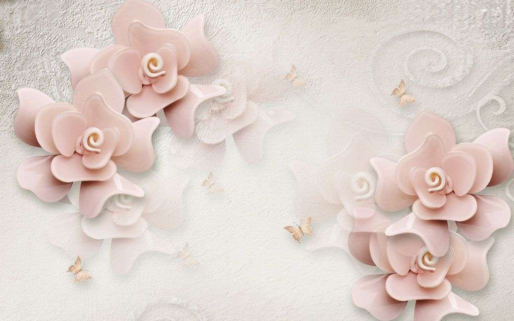 Фотообои в интерьере 3д пыльно розовые цветы  10-645 фото