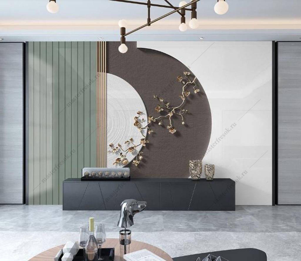 Фотообои Золотая веточка в геометрии  16-073