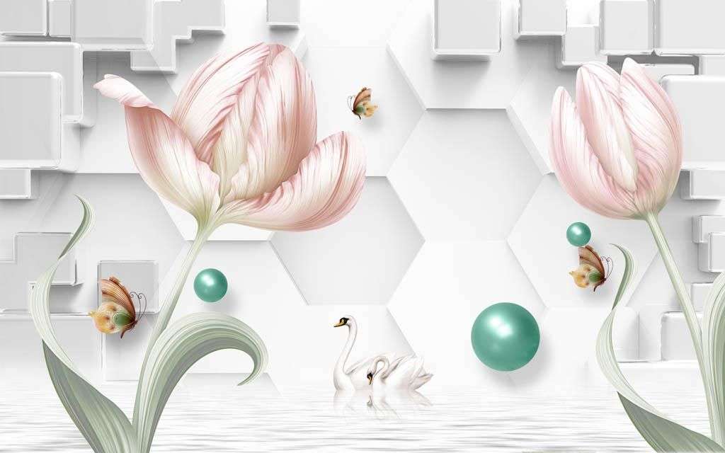 Фотообои в интерьере 3д тюльпаны  10-845 фото