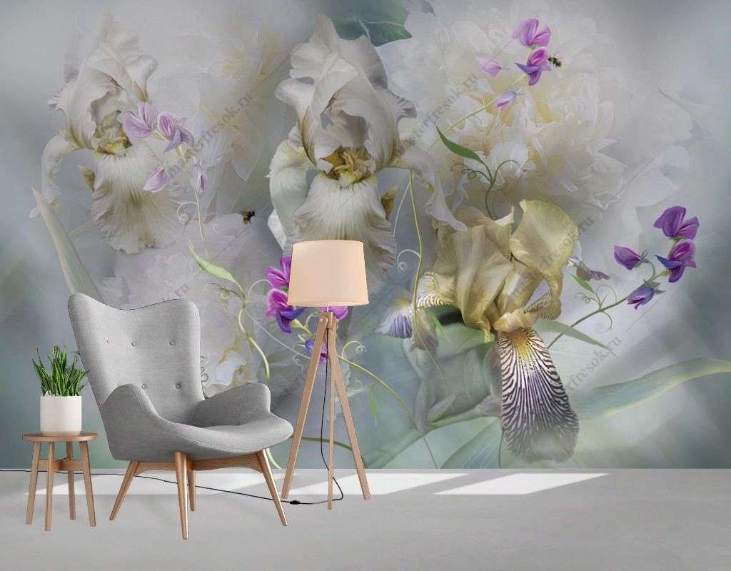 Фотообои в интерьере букет в легкой дымке  13-468 фото