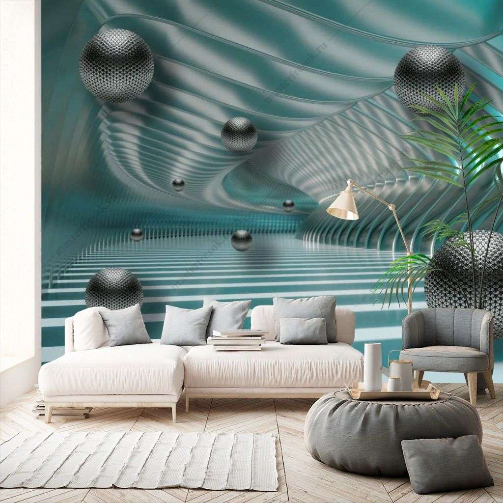 Фотообои в интерьере 3д черные шары  10-911 фото