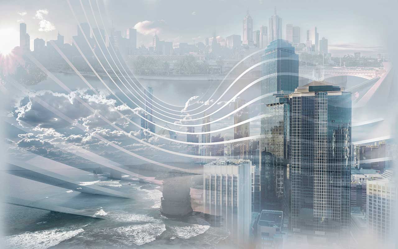 Фотообои в интерьере город в облаках  7-554 фото