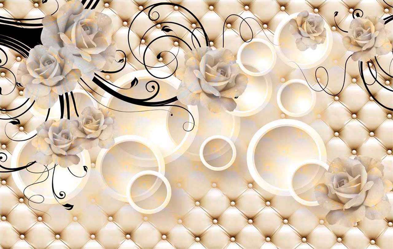 Фотообои в интерьере цветы с узором на 3д ткани  10-389 фото