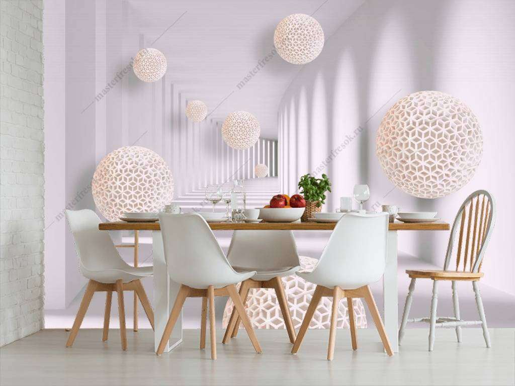 Фотообои в интерьере 3д тоннель с шарами  10-653 фото