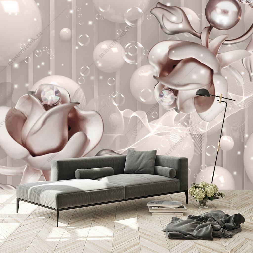 Фотообои 3д платиновые цветы  10-652