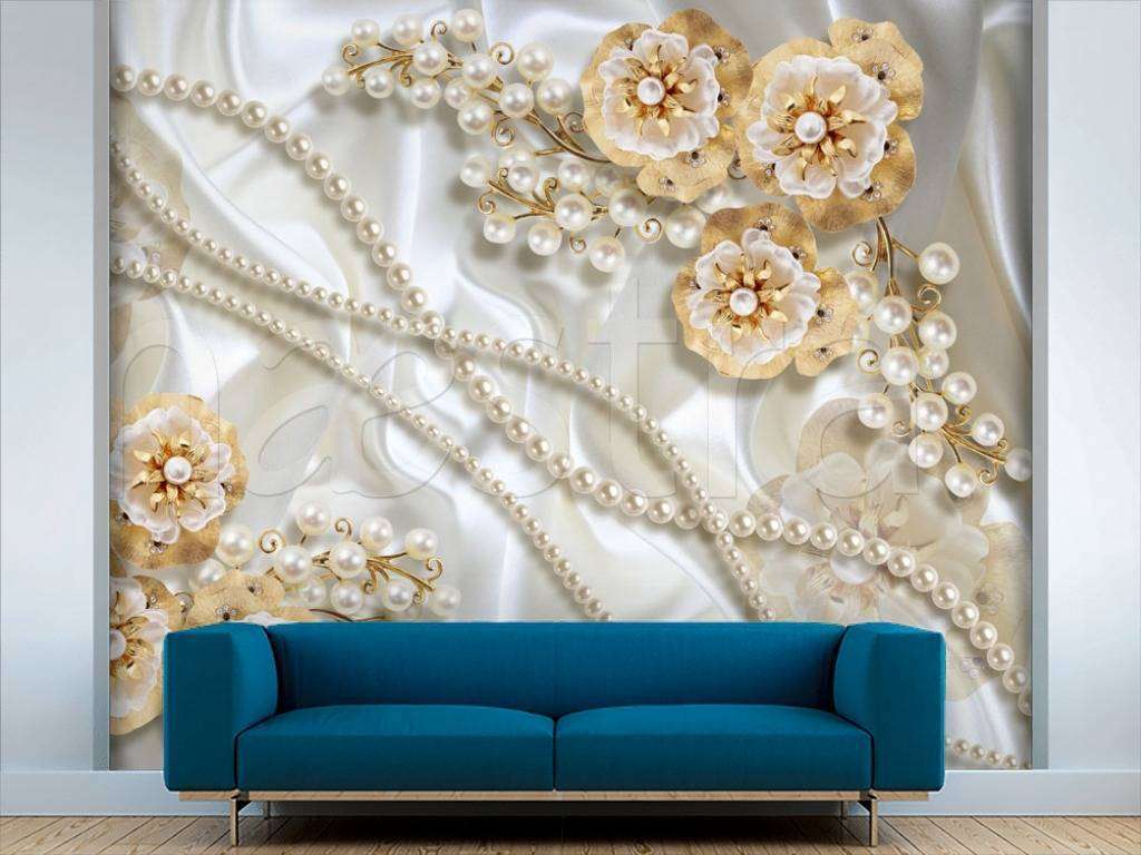 Фотообои Бесшовные обои на стену:  3д золотые цветы. Артикул: 10-582  