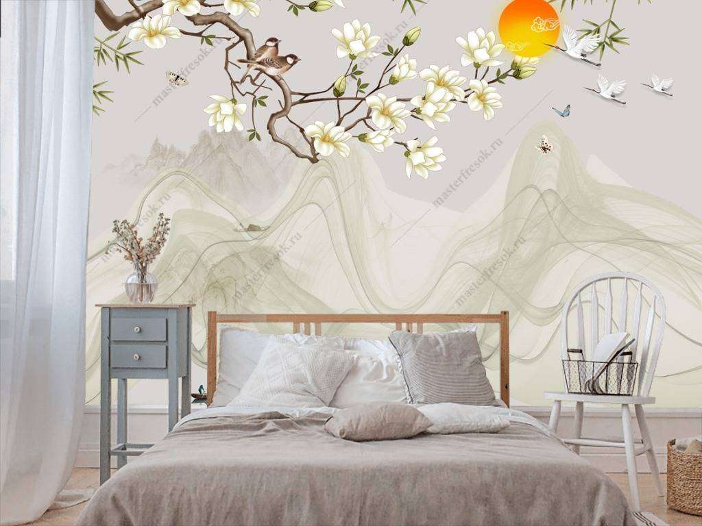 Фотообои в интерьере 3д китайский пейзаж  10-629 фото