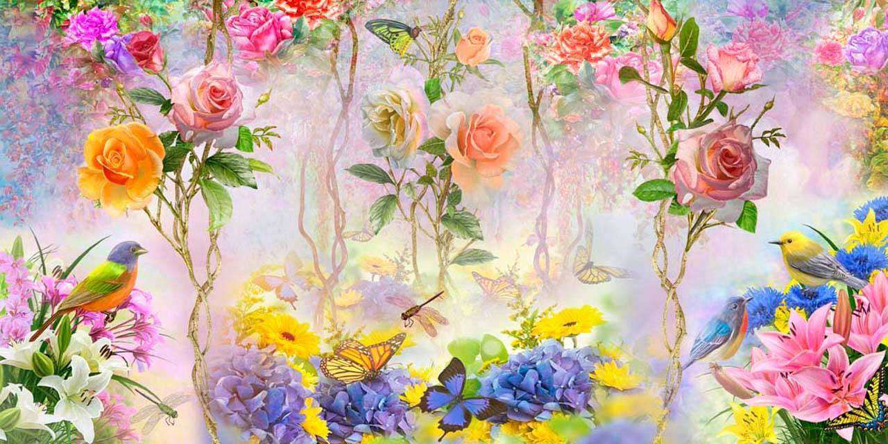 Фотообои в интерьере цветы розы и птицы  7-312 фото