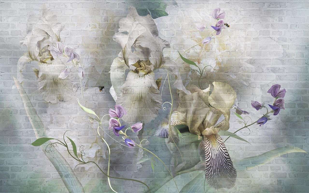 Фотообои в интерьере цветочный букет в дымке  13-469 фото