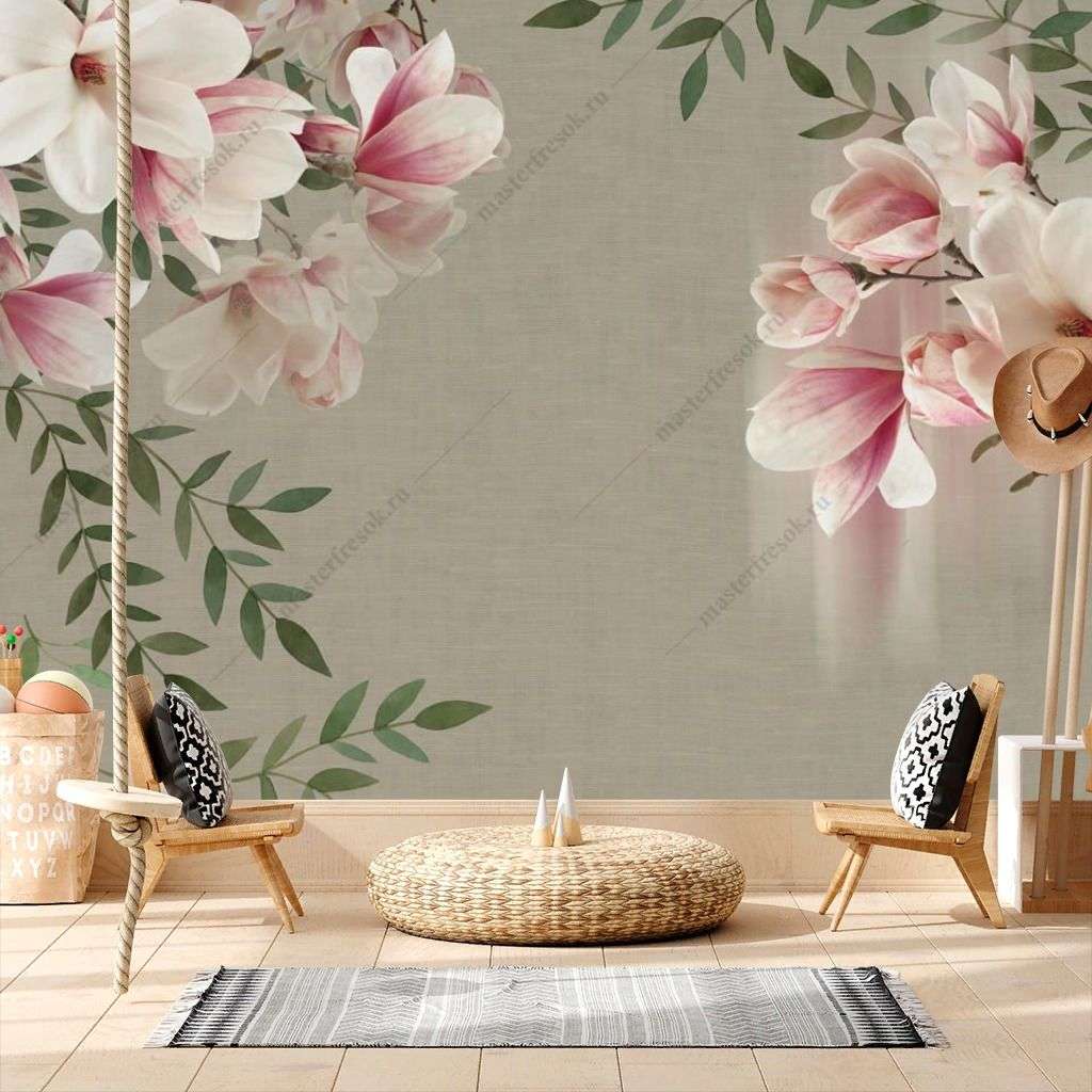 Фотообои в интерьере магнолии 3д  14-305 фото