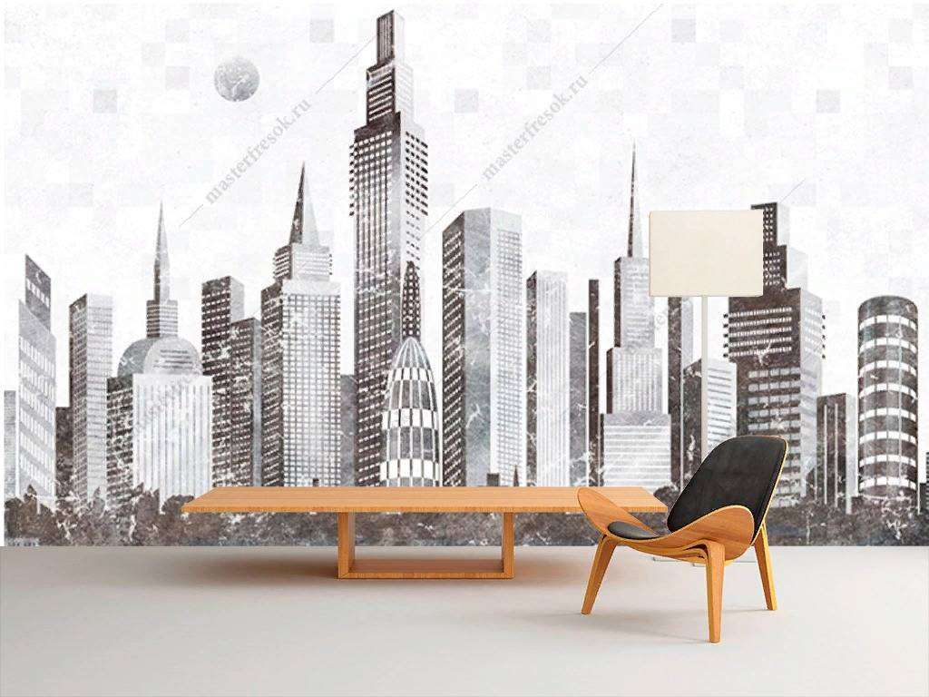 Фотообои в интерьере небоскреб скетч  15-866 фото
