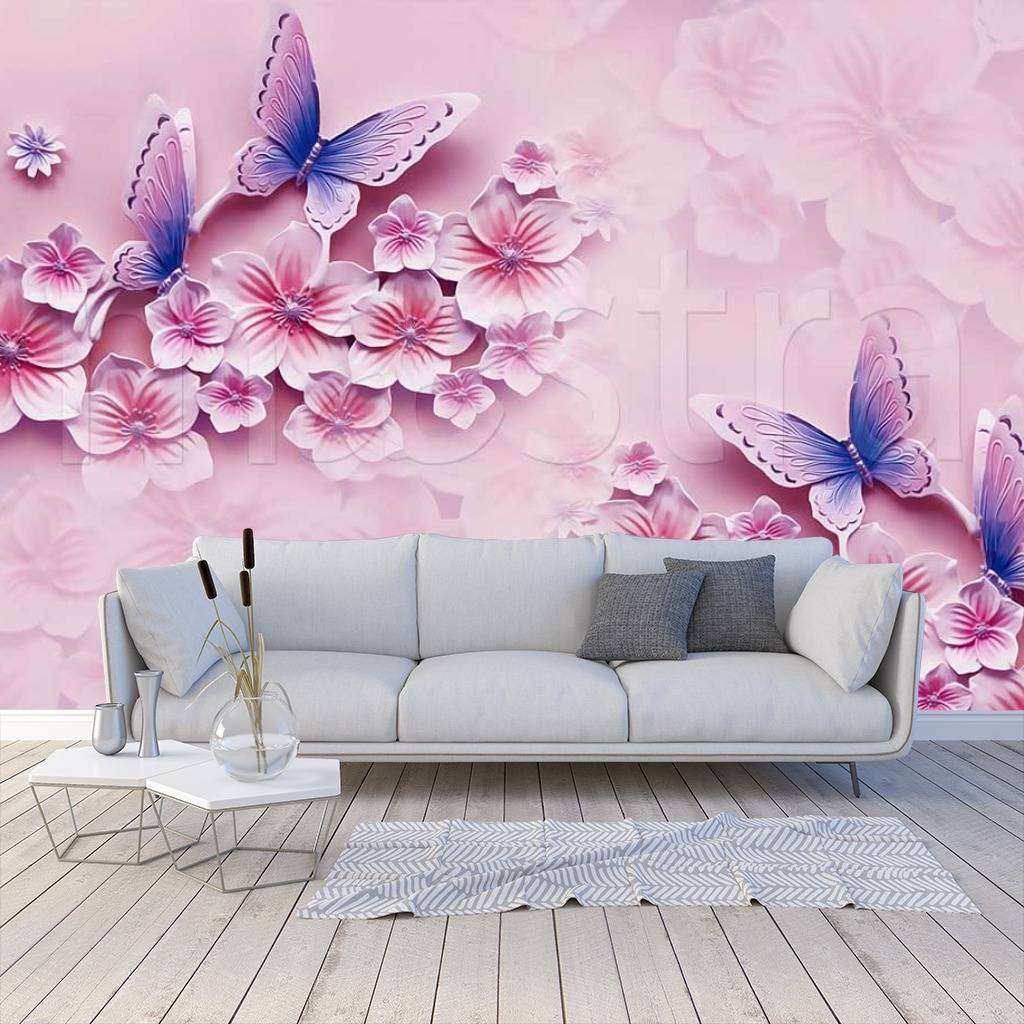 Фотообои 3д цветы с бабочками  10-446