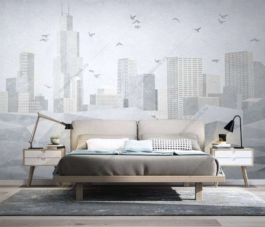Фотообои в интерьере серый город  15-859 фото