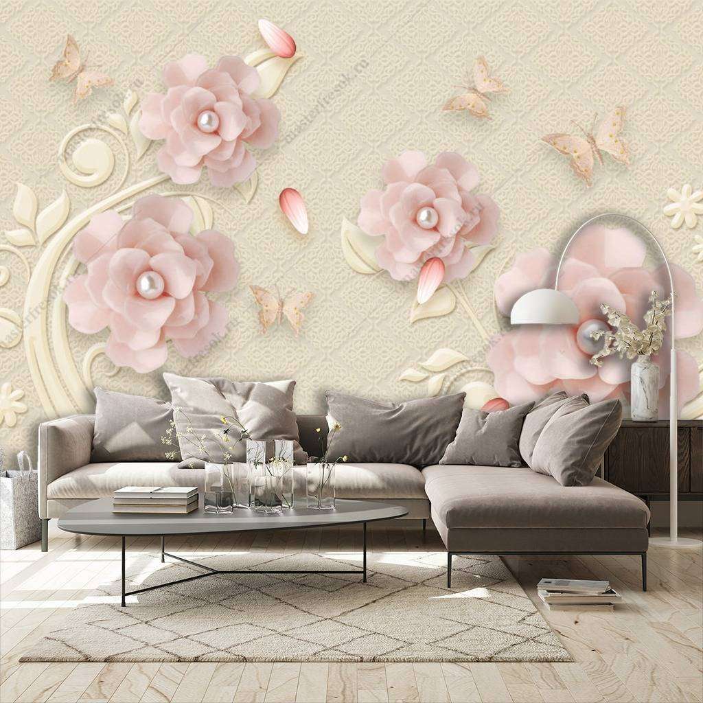 Фотообои Бесшовные обои на стену:  3д розовые цветы. Артикул: 10-632  