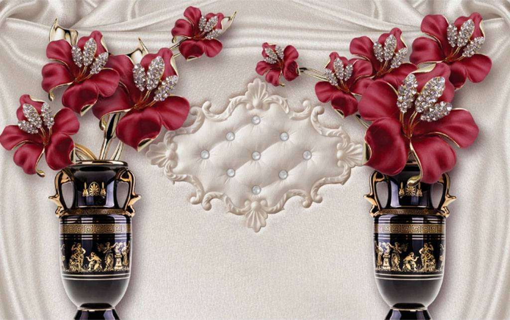 Фотообои в интерьере красные стальные цветы  15-804 фото