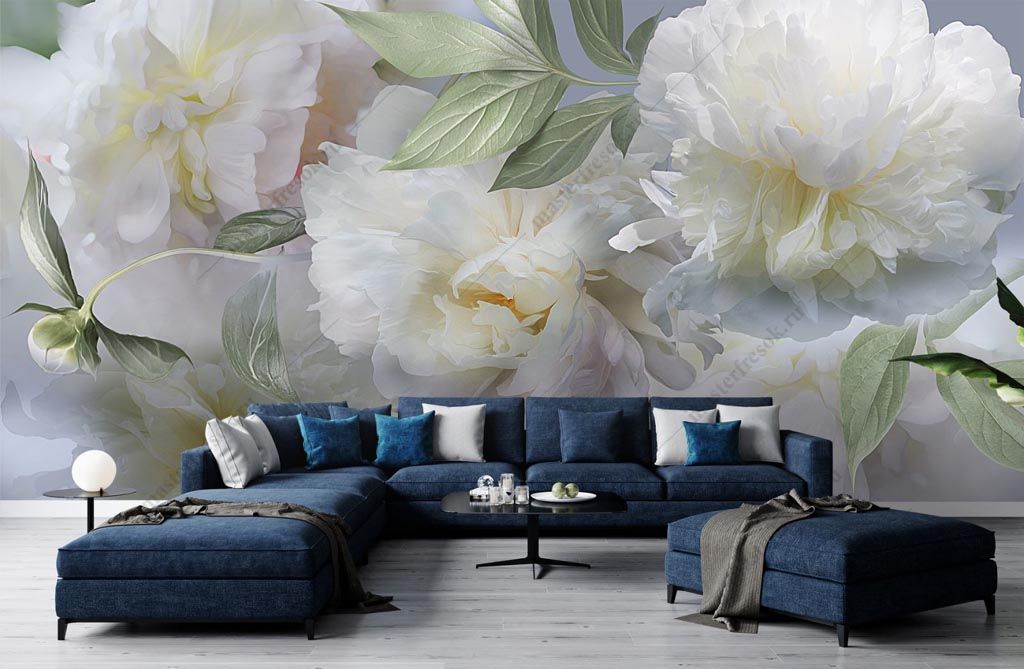 Фотообои Белые цветущие пионы  13-336