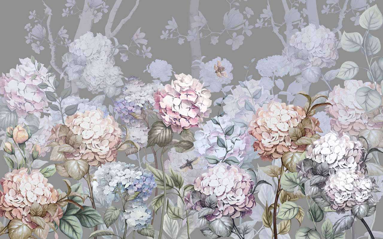 Фотообои в интерьере гортензии на темном фоне  13-108 фото