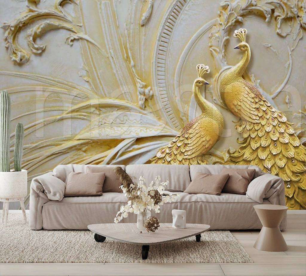 Фотообои в интерьере 3д павлины  7-801 фото