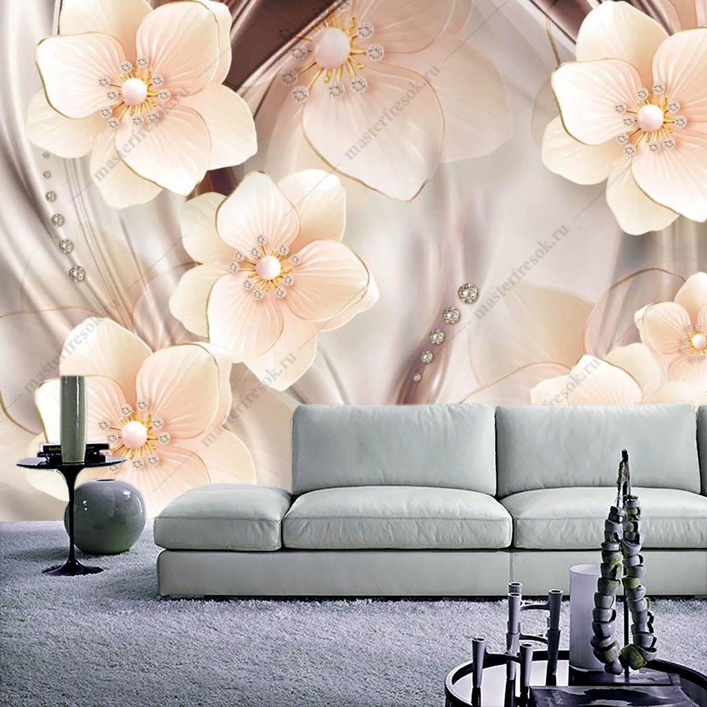 Фотообои 3д Объемные белые цветы  10-836